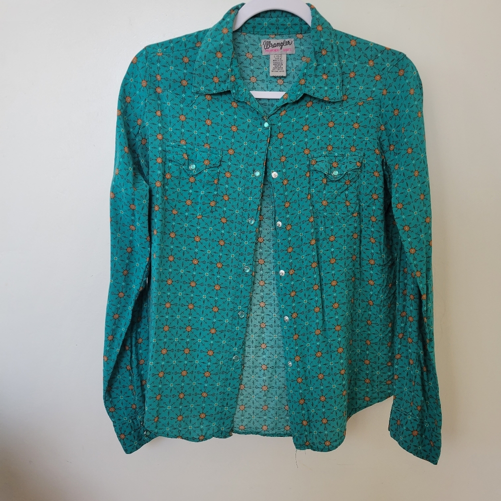 Womens Wrancher Wrangler Vintage Pearl Snap Shirt Aztec Western L